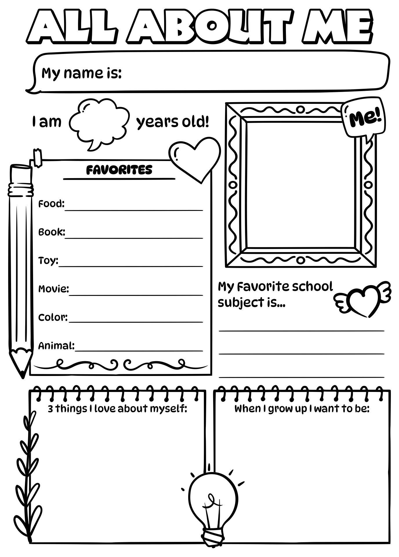 All About Me Book Preschool Free Printable