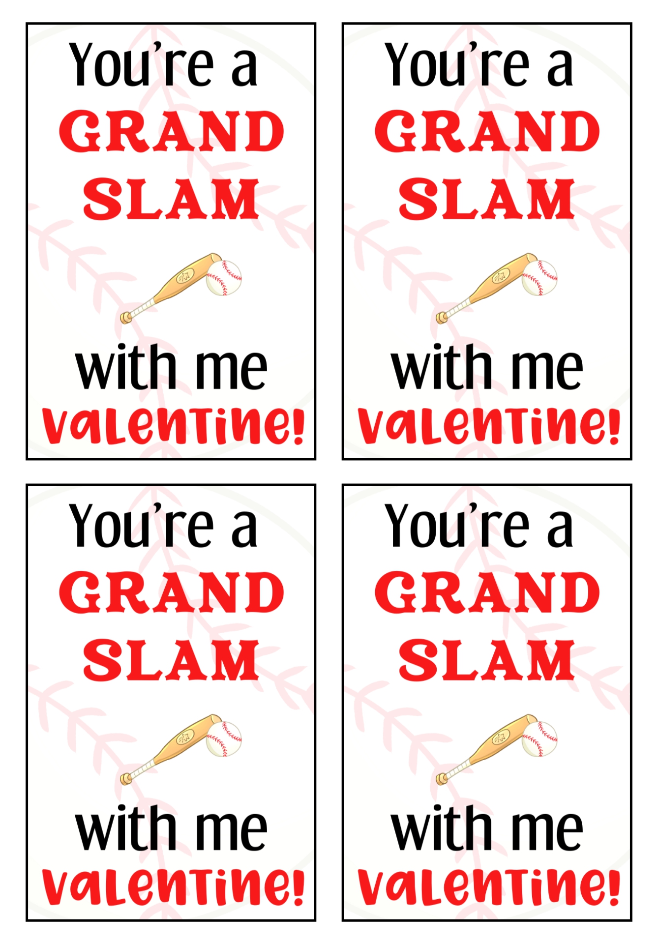 Baseball Printable Valentine Cards