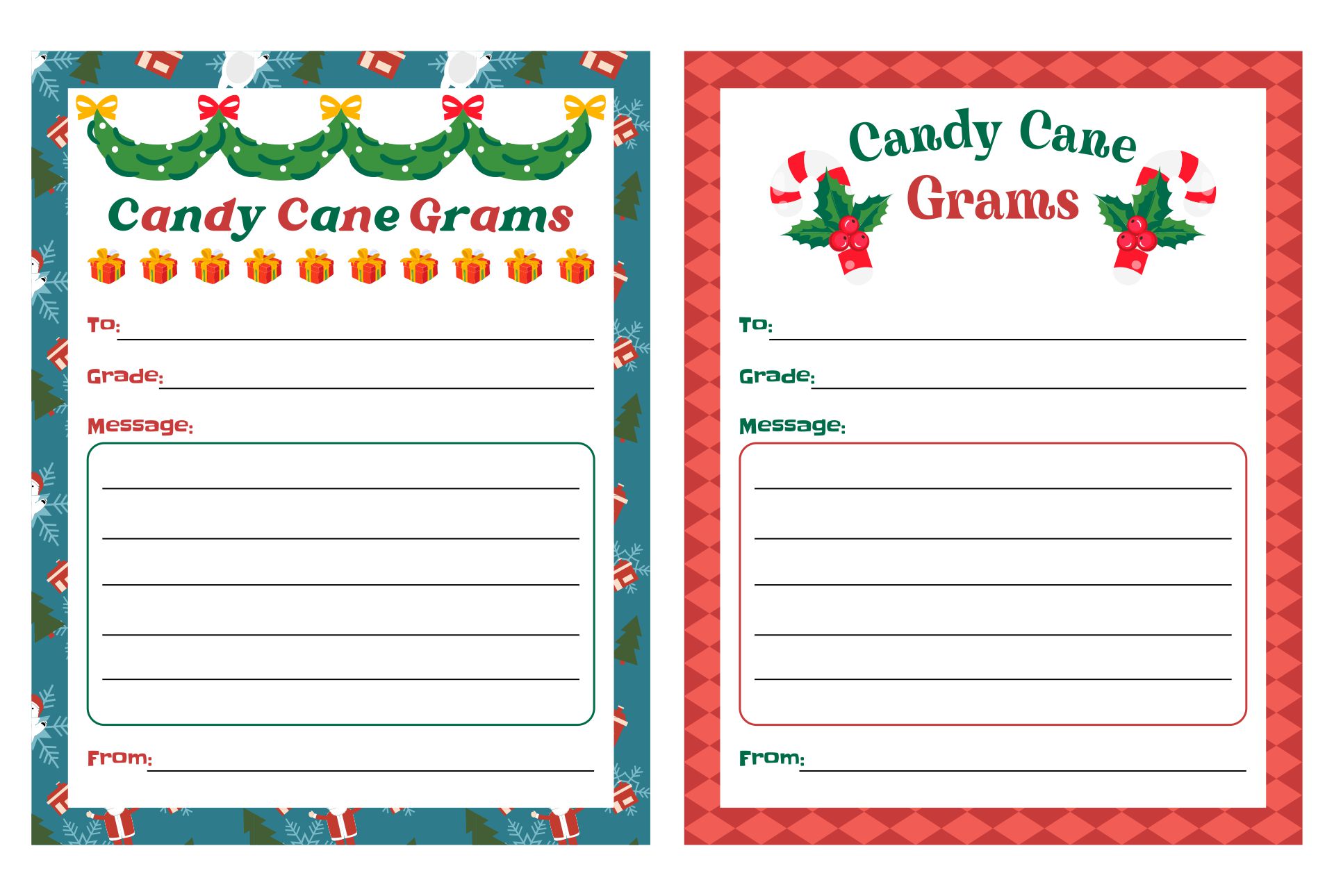 Christmas Candy Cane Grams Template