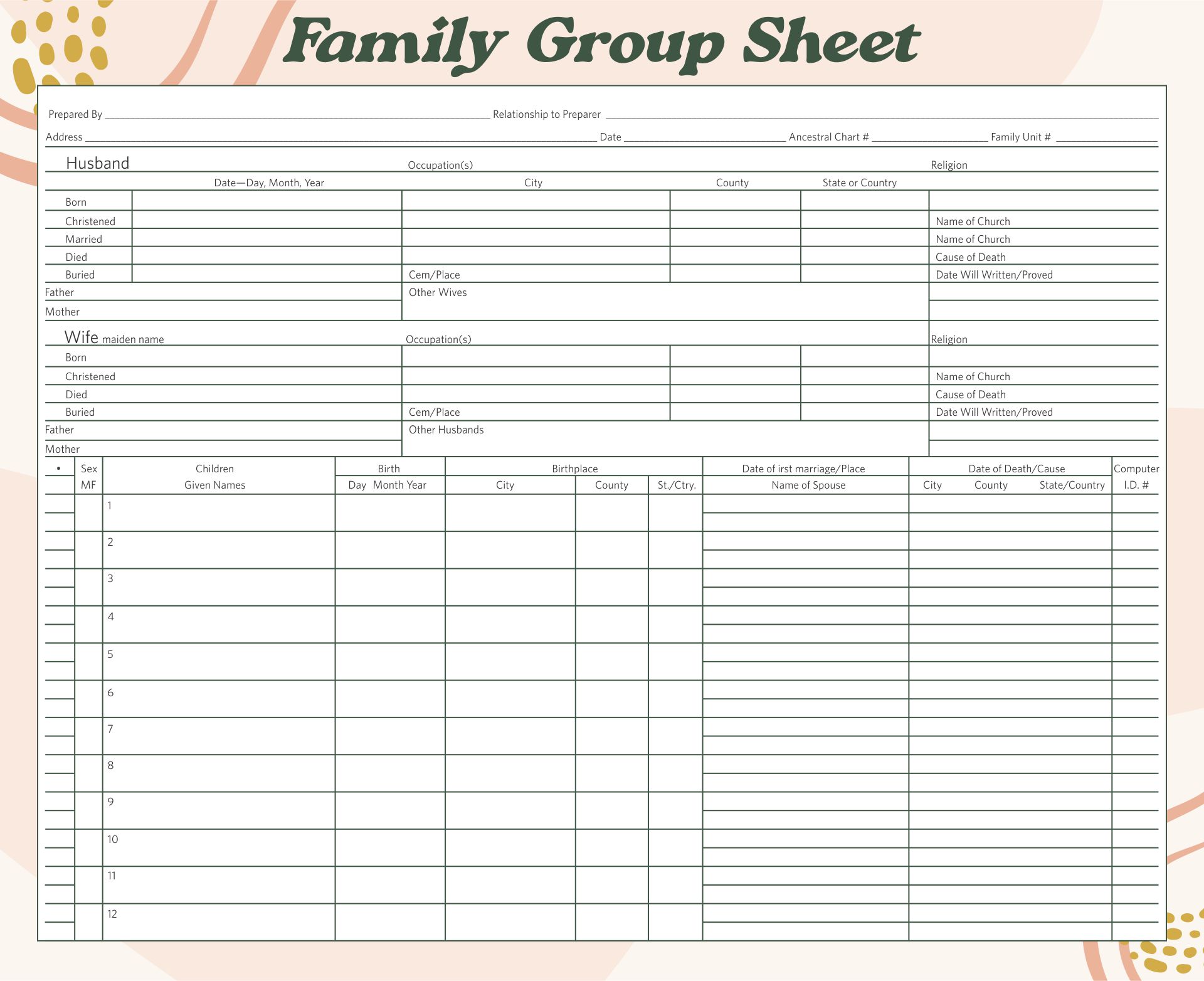 Family Group Sheet