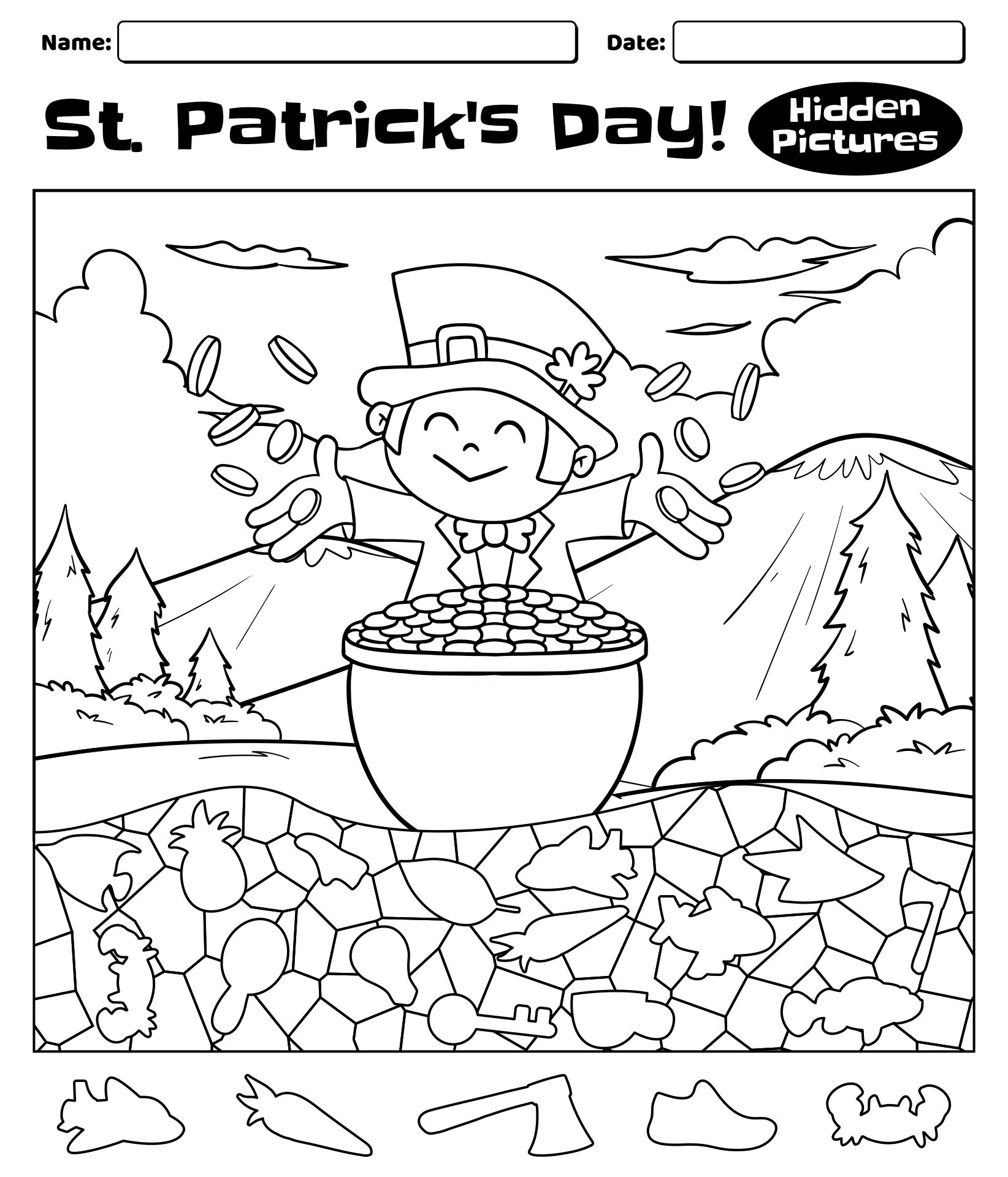Hidden Objects Printable Pages St. Patricks Day