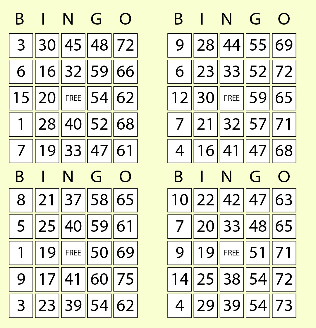 Printable Bingo Game Cards For Band Free Printable Worksheet