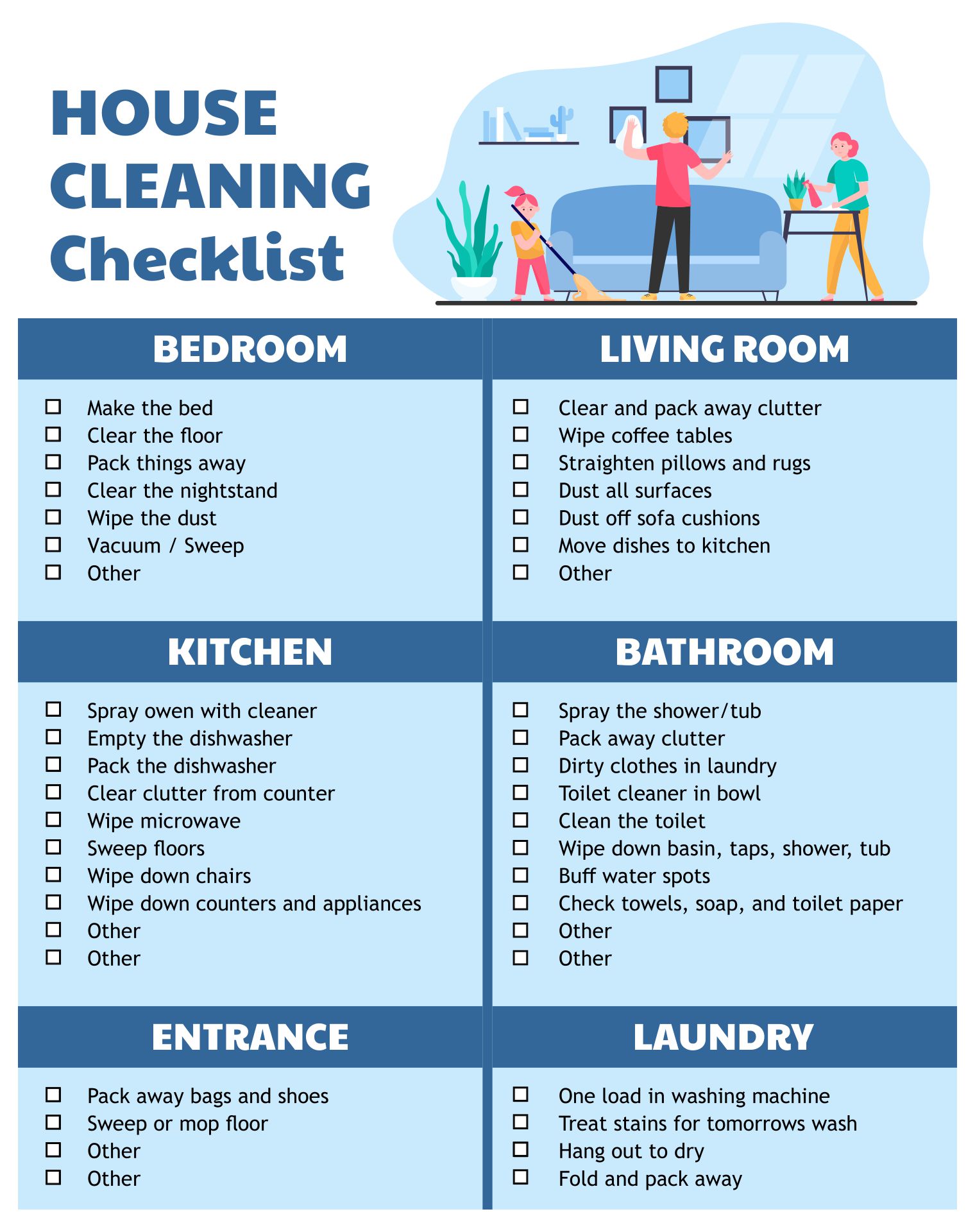 Residential Cleaning Professional House Cleaning Checklist Printable