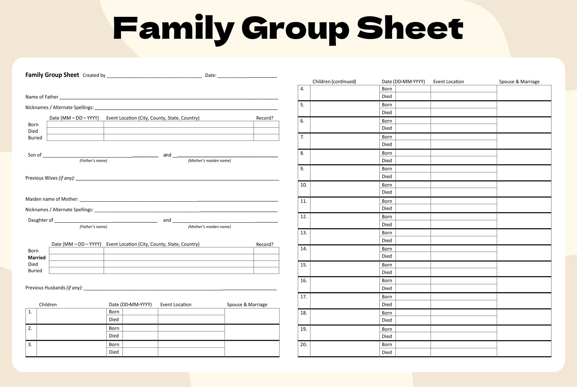 LDS Family Group Sheet Form
