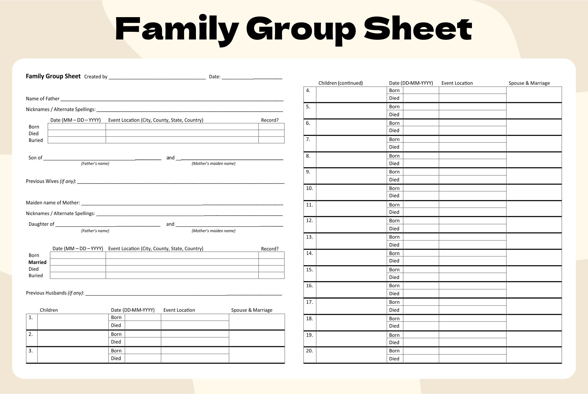 5 Best Family Group Sheets Printable Printablee