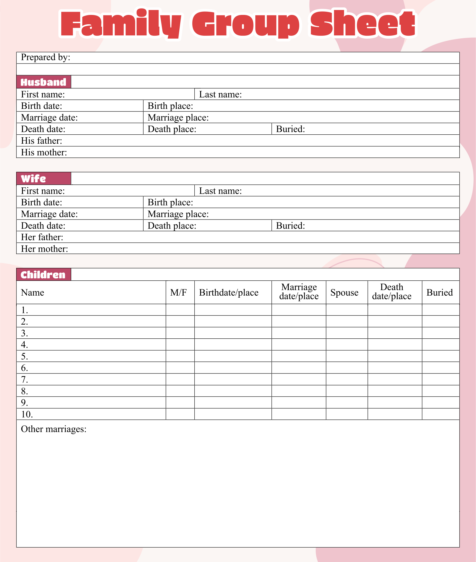 LDS Family Group Sheet Template