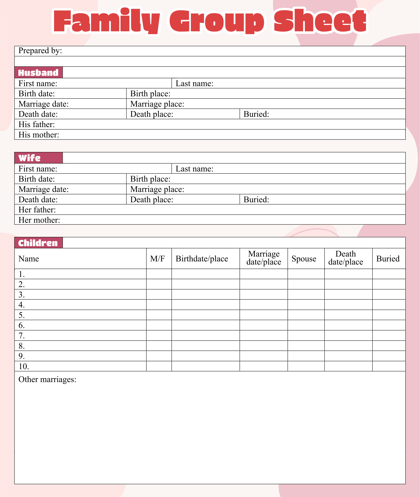 Family Group Sheets Printable