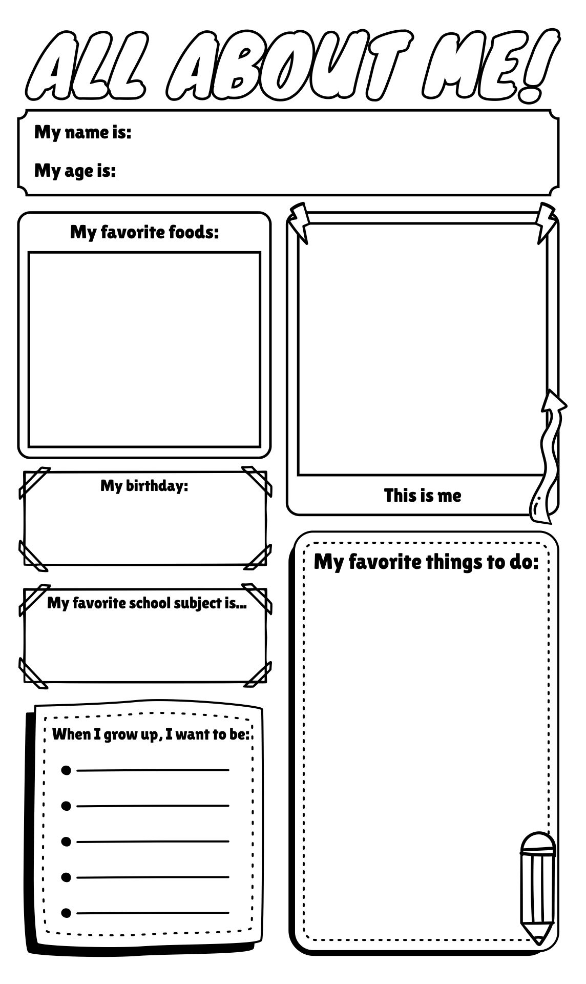Free Printable All About Me Worksheets For Kids