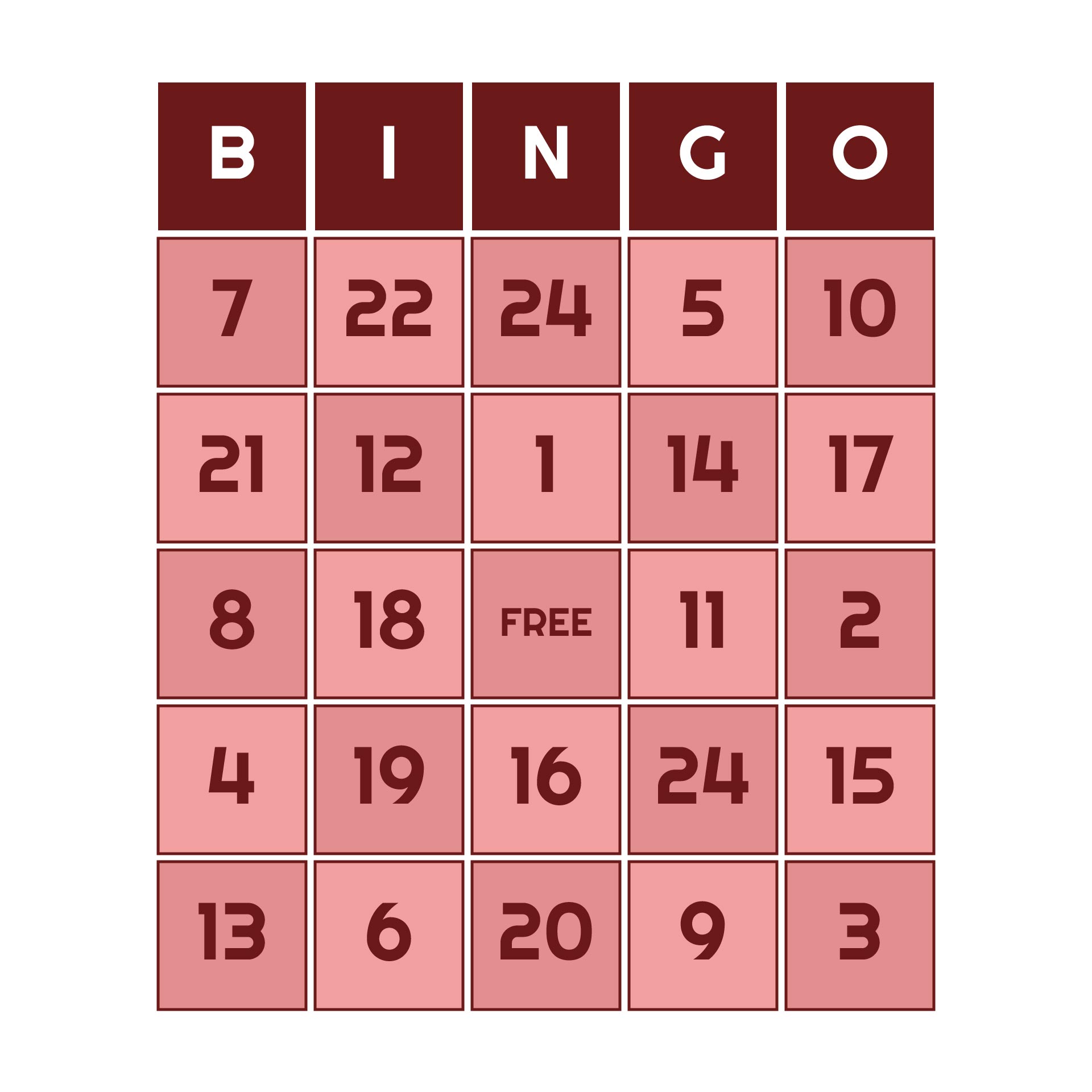 Printable Bingo Call Numbers
