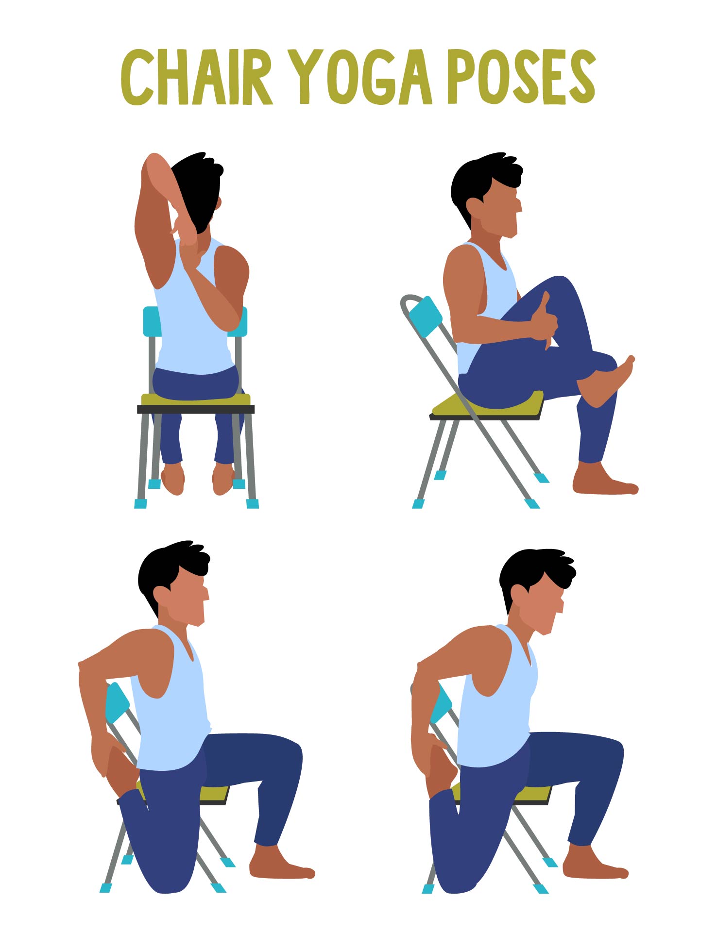 Chair Yoga Chart,30-Day Fitness Cards - Seniors Chair Workouts | For