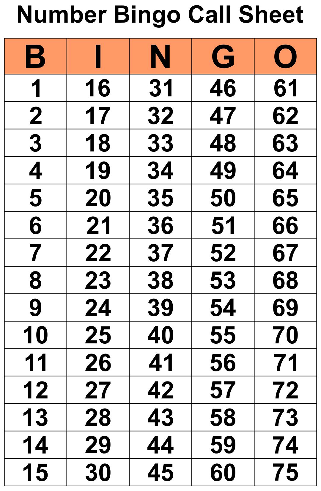 Free Printable Bingo Calling Numbers