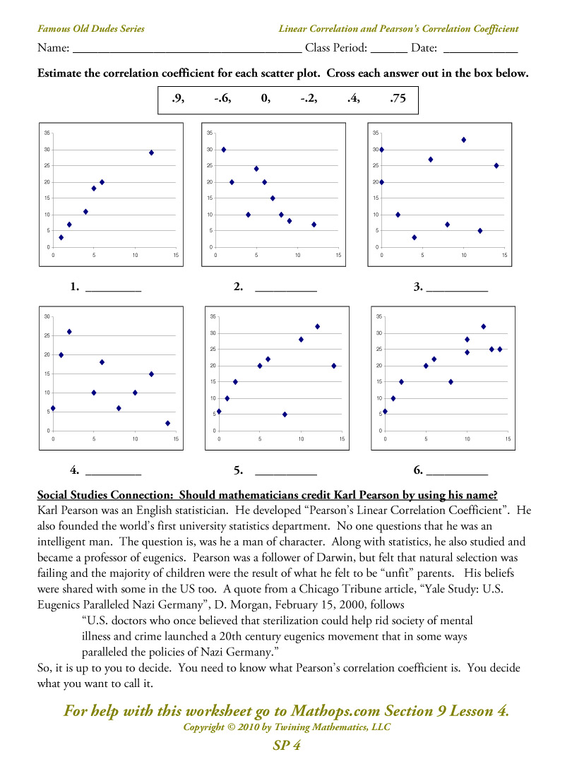 Scatter Plot Worksheets For Scatter Plot Worksheet With Answers