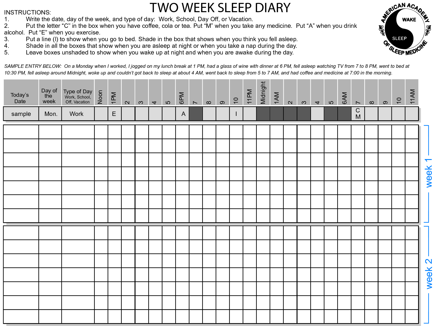 Free Printable Sleep Diary Template