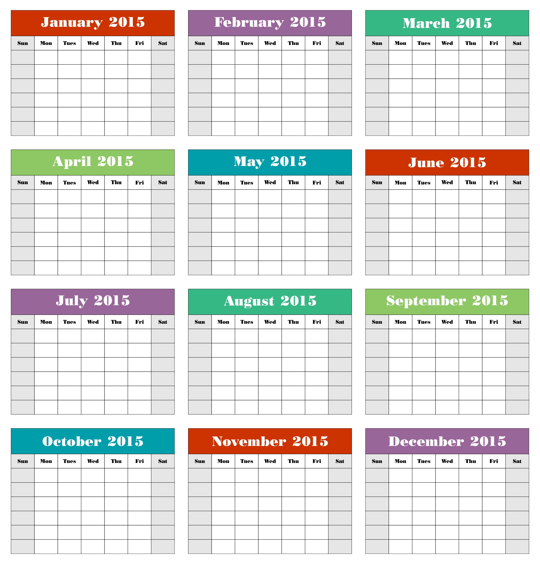 2015 Blank Calendar Grid