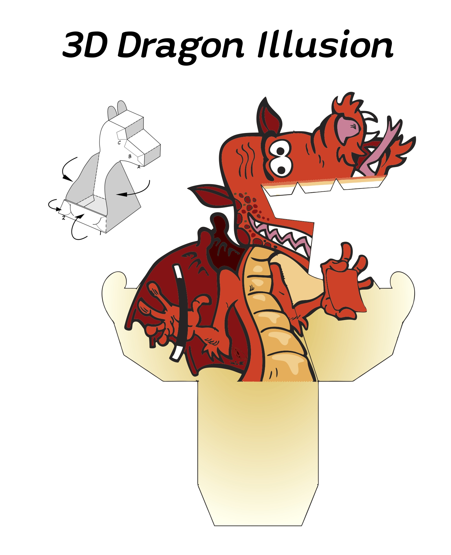 3D Paper Dragon Illusion Print Out