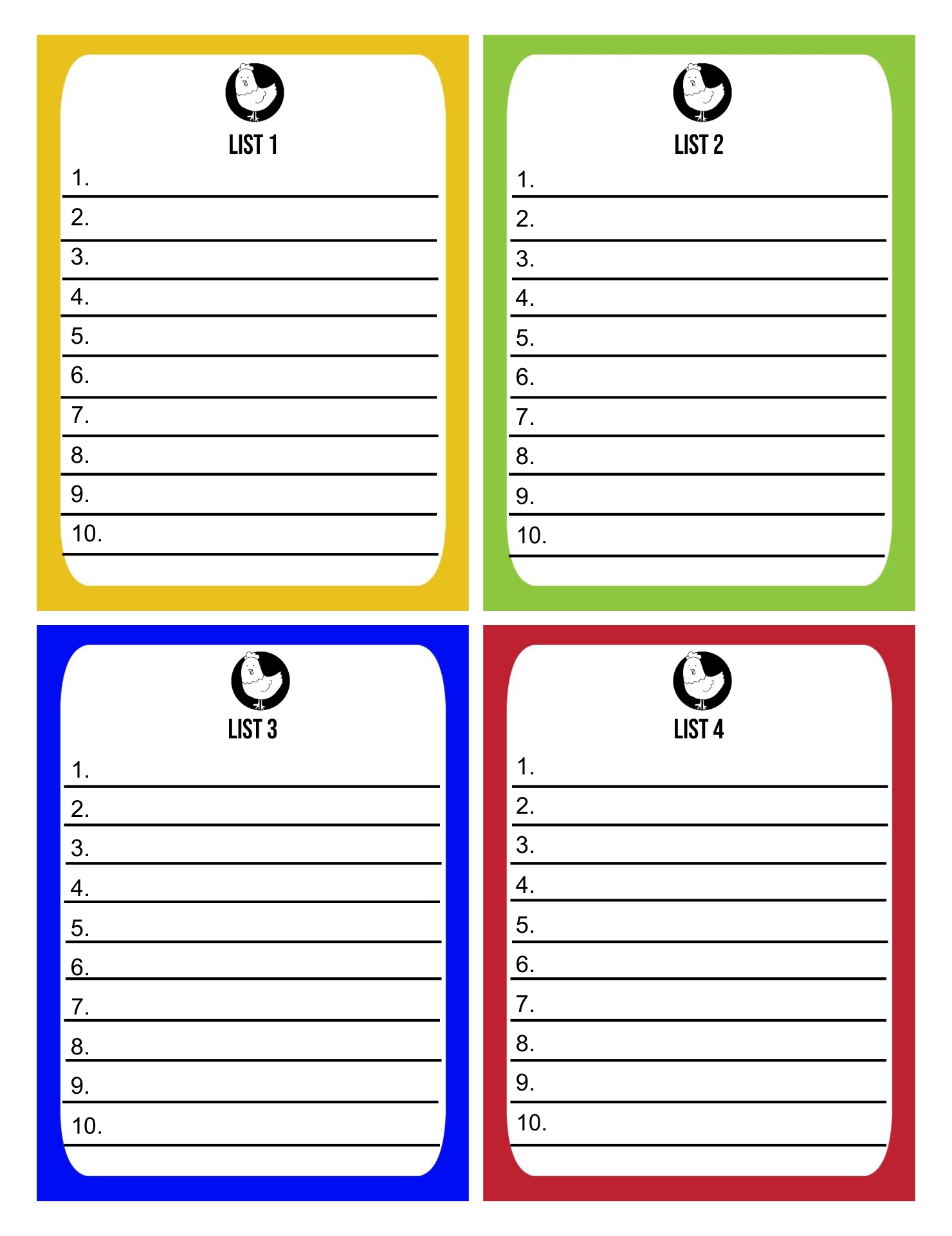 Blank Scattergories Answer Sheets Printable
