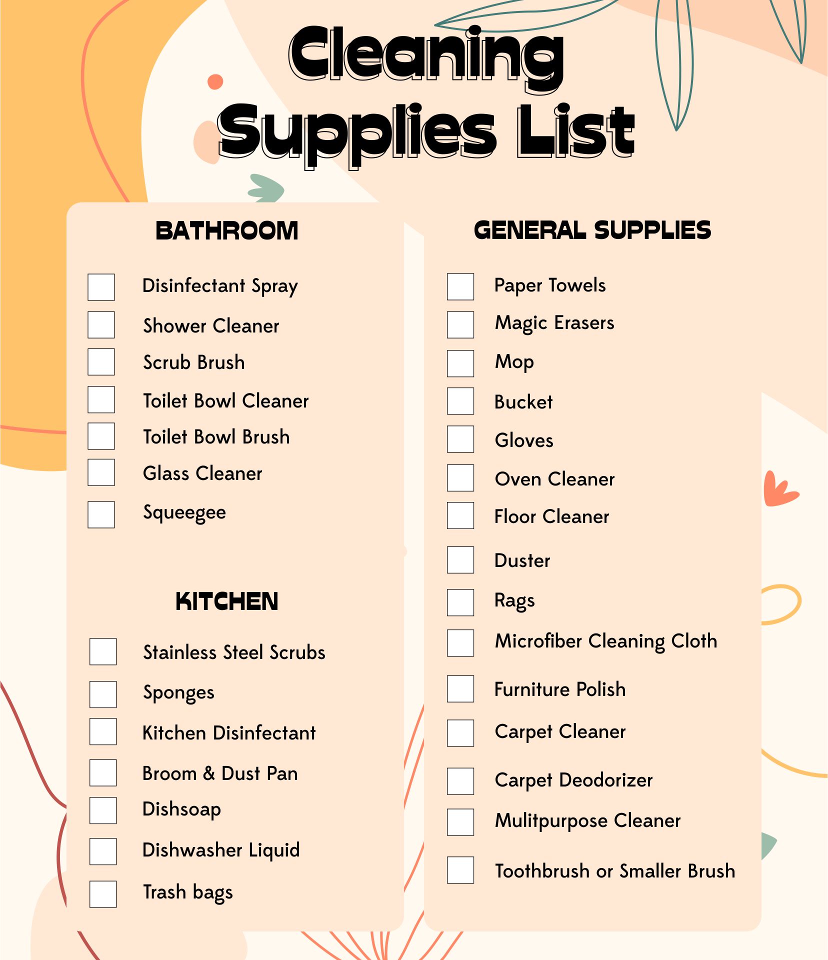 Cleaning Supplies List Printable
