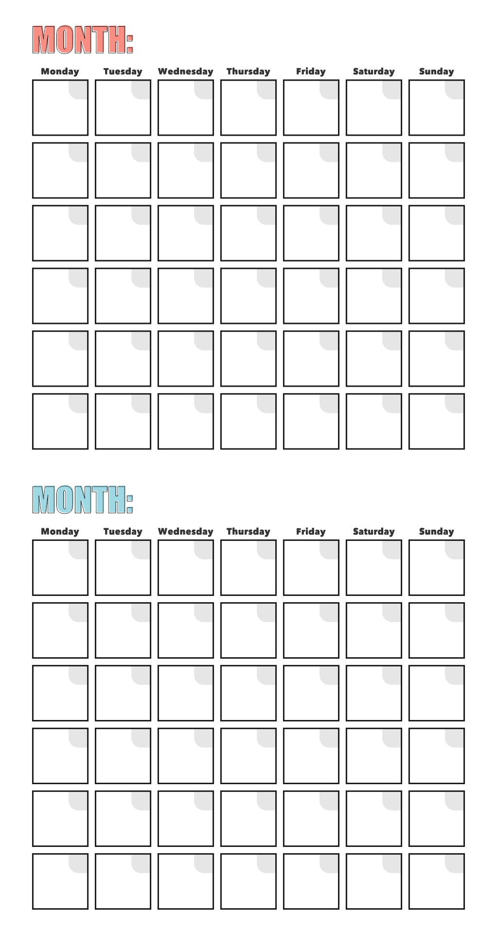 Printable Blank Calendar Grids