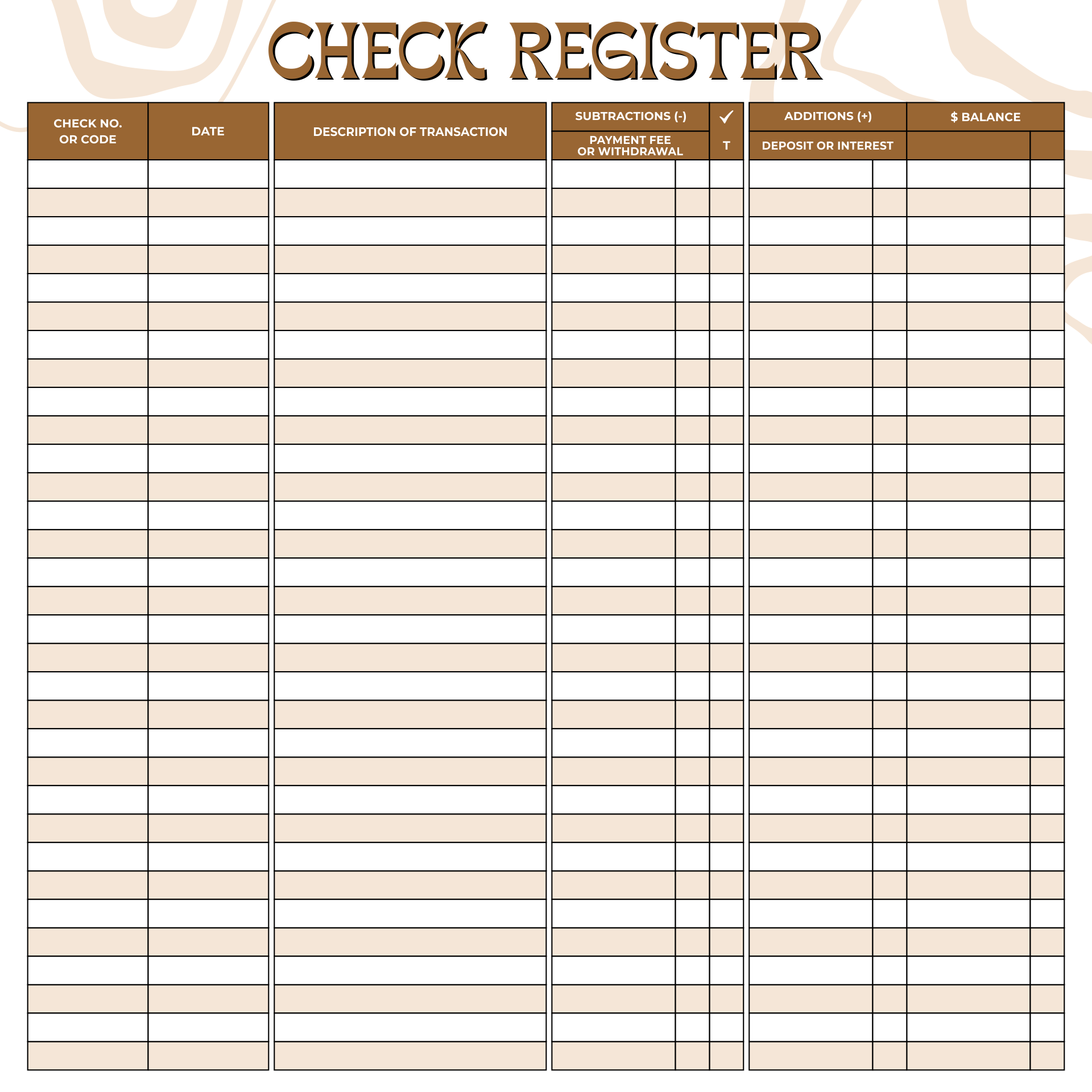 Printable Check Register PDF