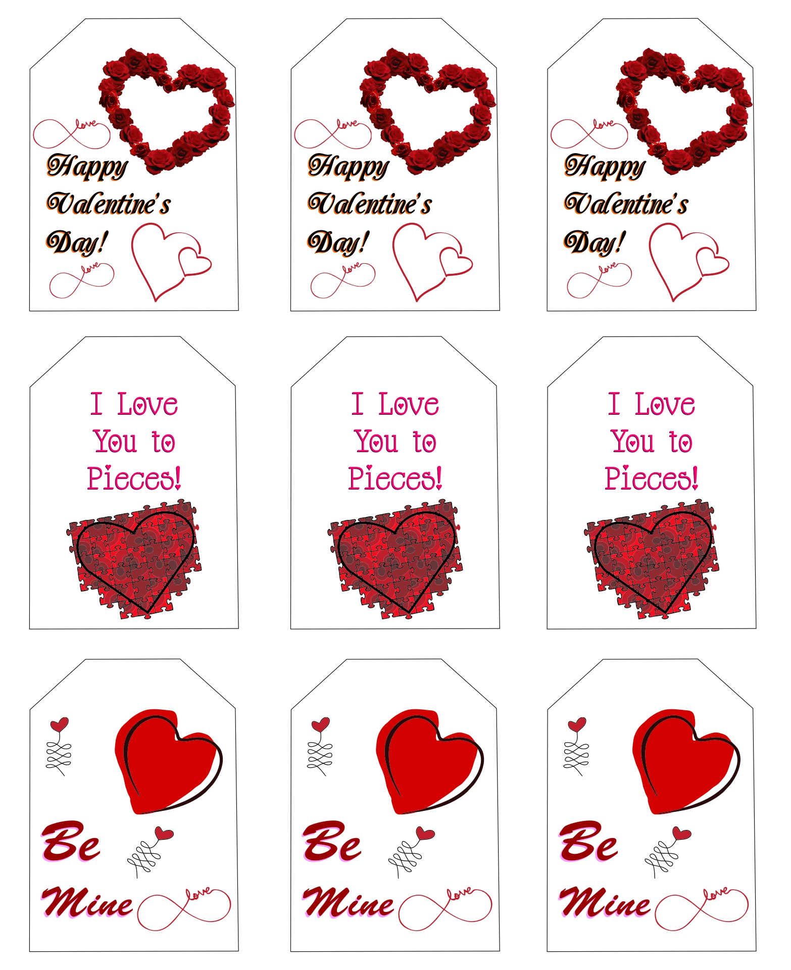 Printable Gift Tags Valentines Heart