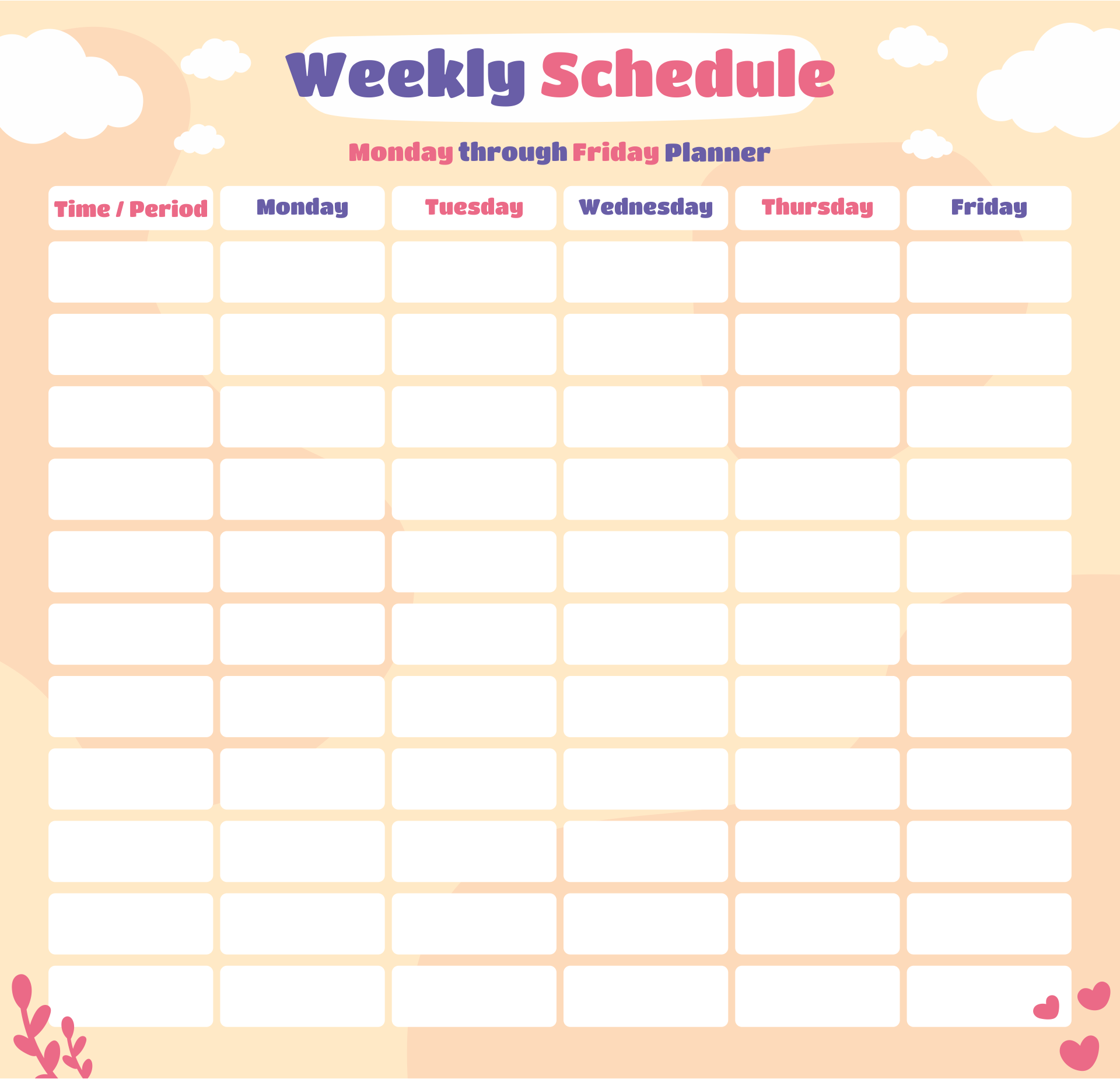 Printable Weekly Calendar Templates