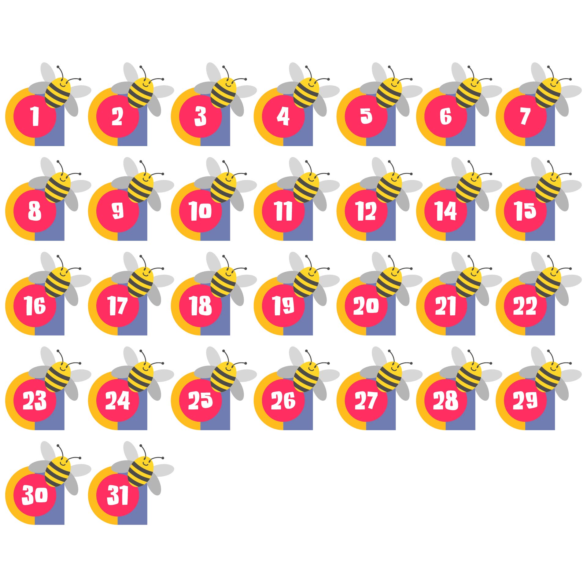 Freebie Bee Calendar Numbers