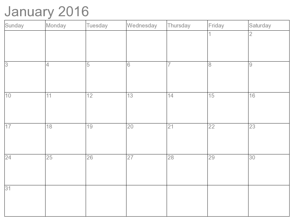 January Calendar 2016 Template from www.printablee.com