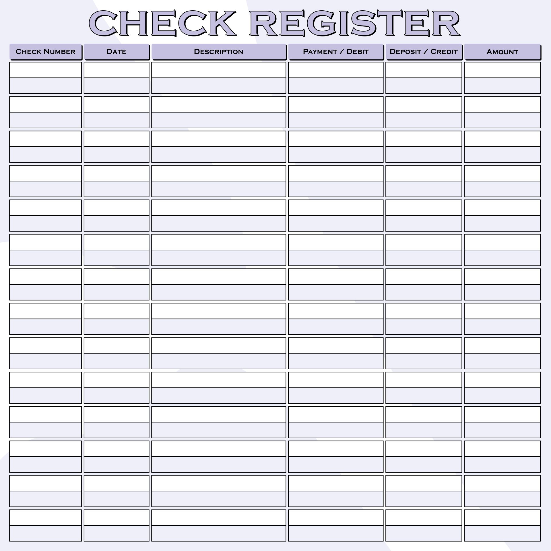  Printable Blank Check Register