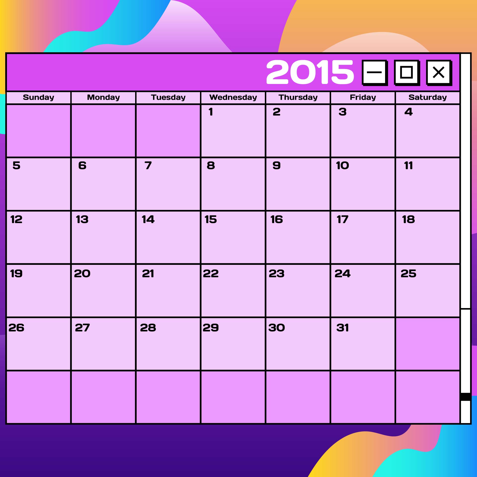 Printable Daily Calendar Template 2015