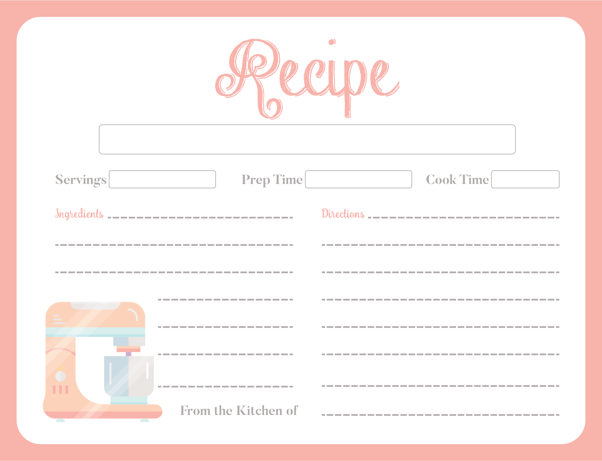 22 Best Blank Printable Recipe Cards - printablee.com For Full Page Recipe Template For Word