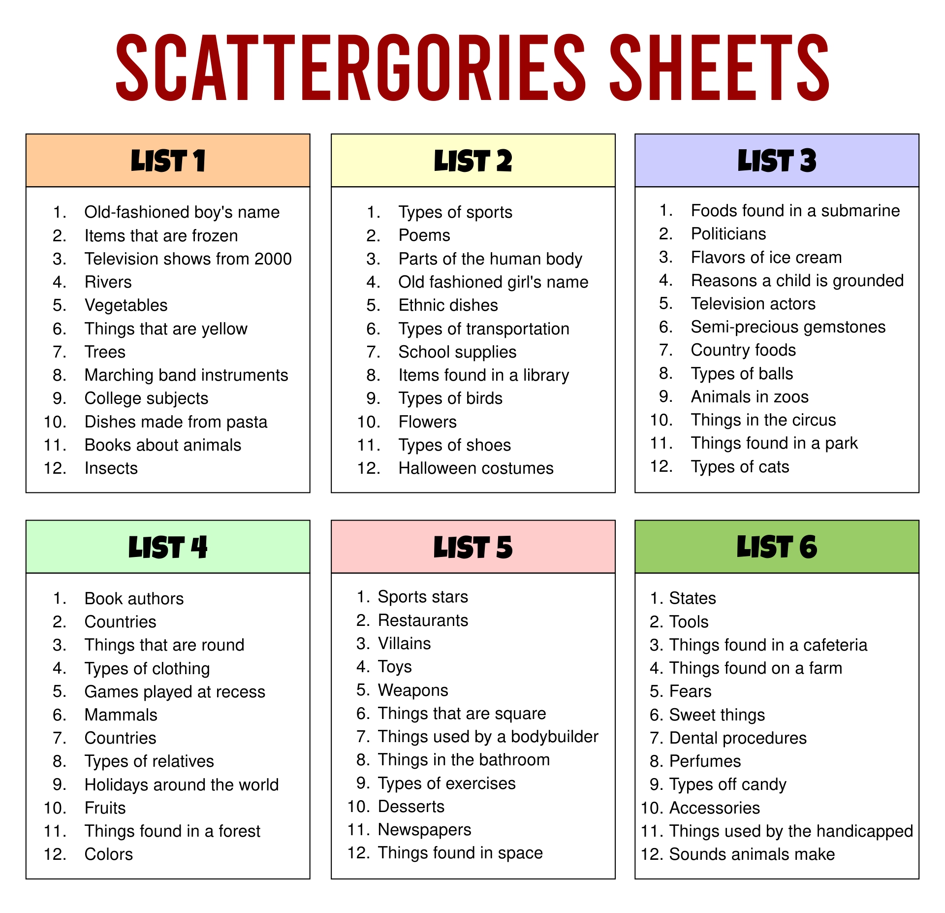 scattergories lists online