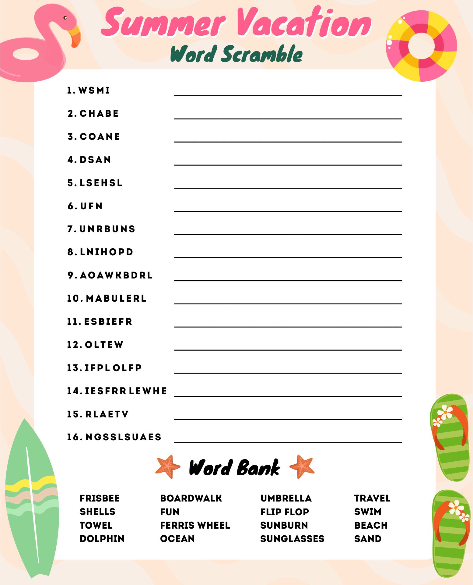 Summer Vacation Printable Worksheets