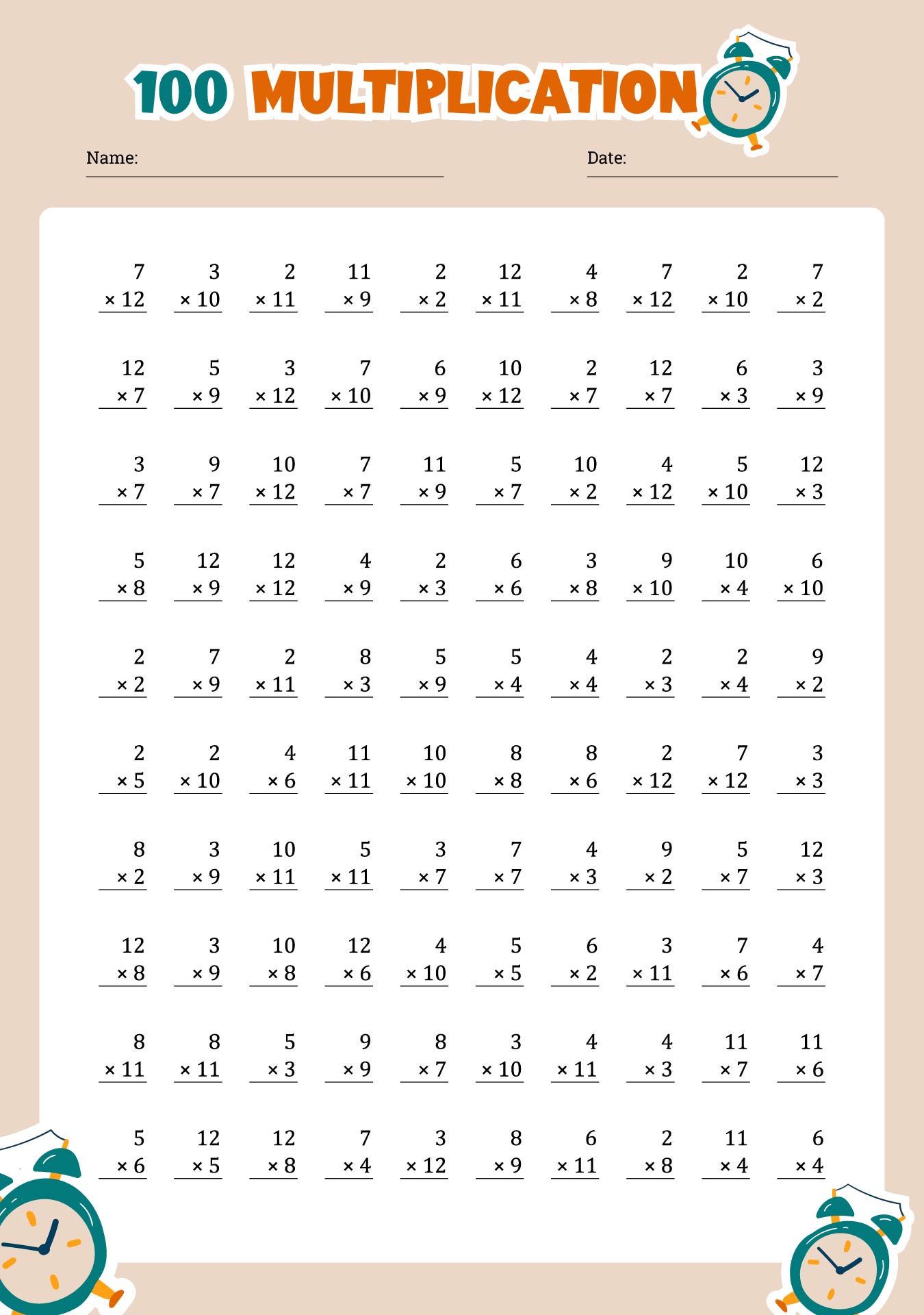 Printable Timed Math Drills Multiplication