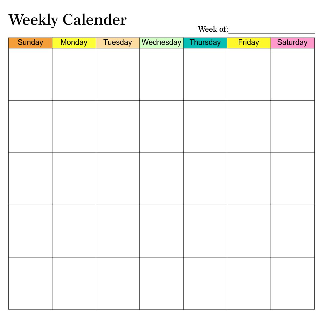 Blank Weekly Calendars Templates - 10 Free PDF Printables | Printablee