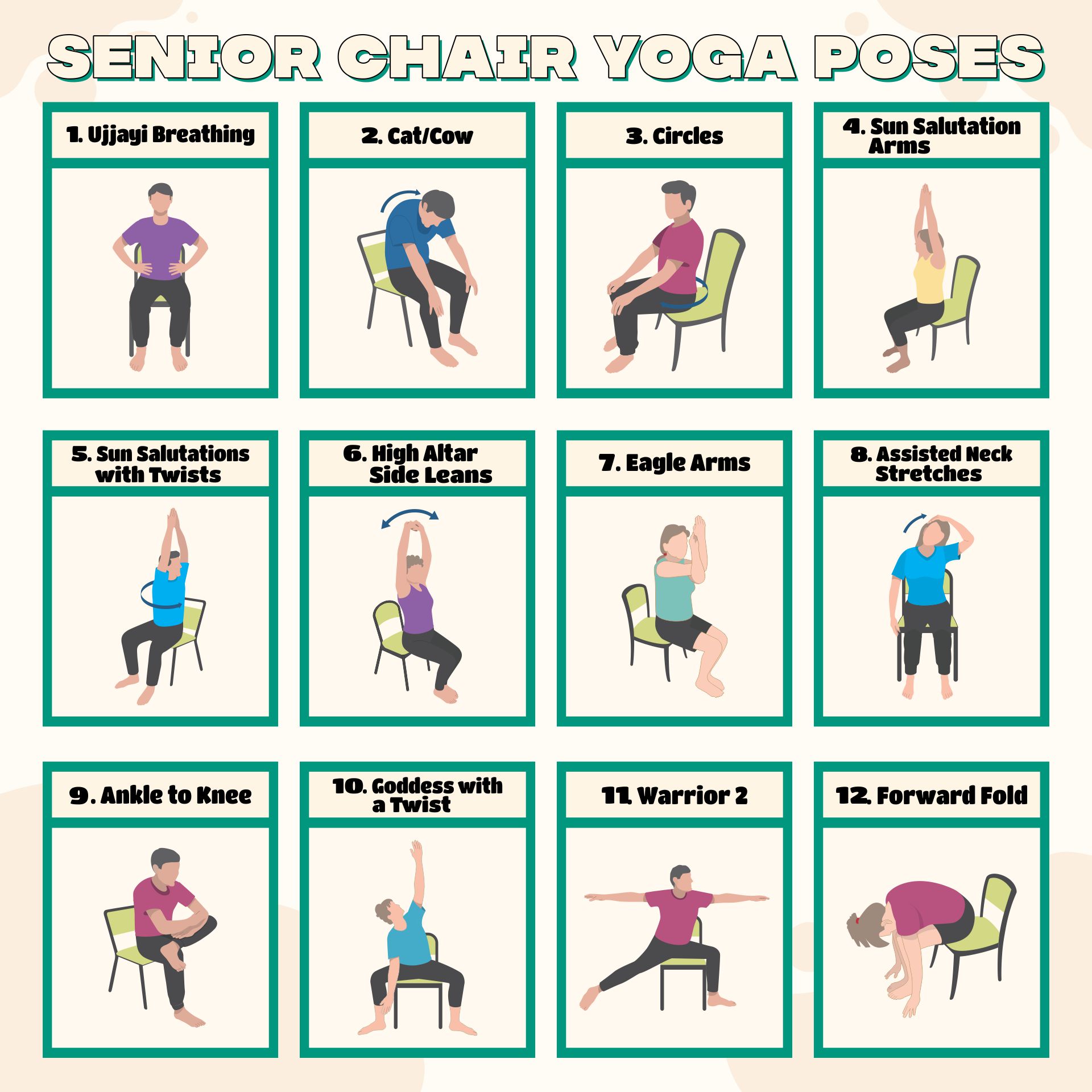 Chair Yoga Poses - 10 Free PDF Printables | Printablee