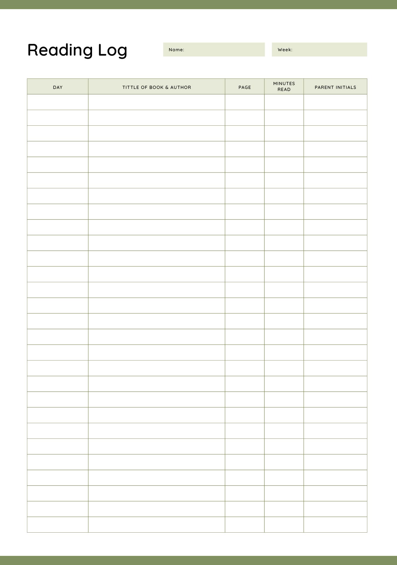 Printable Reading Log