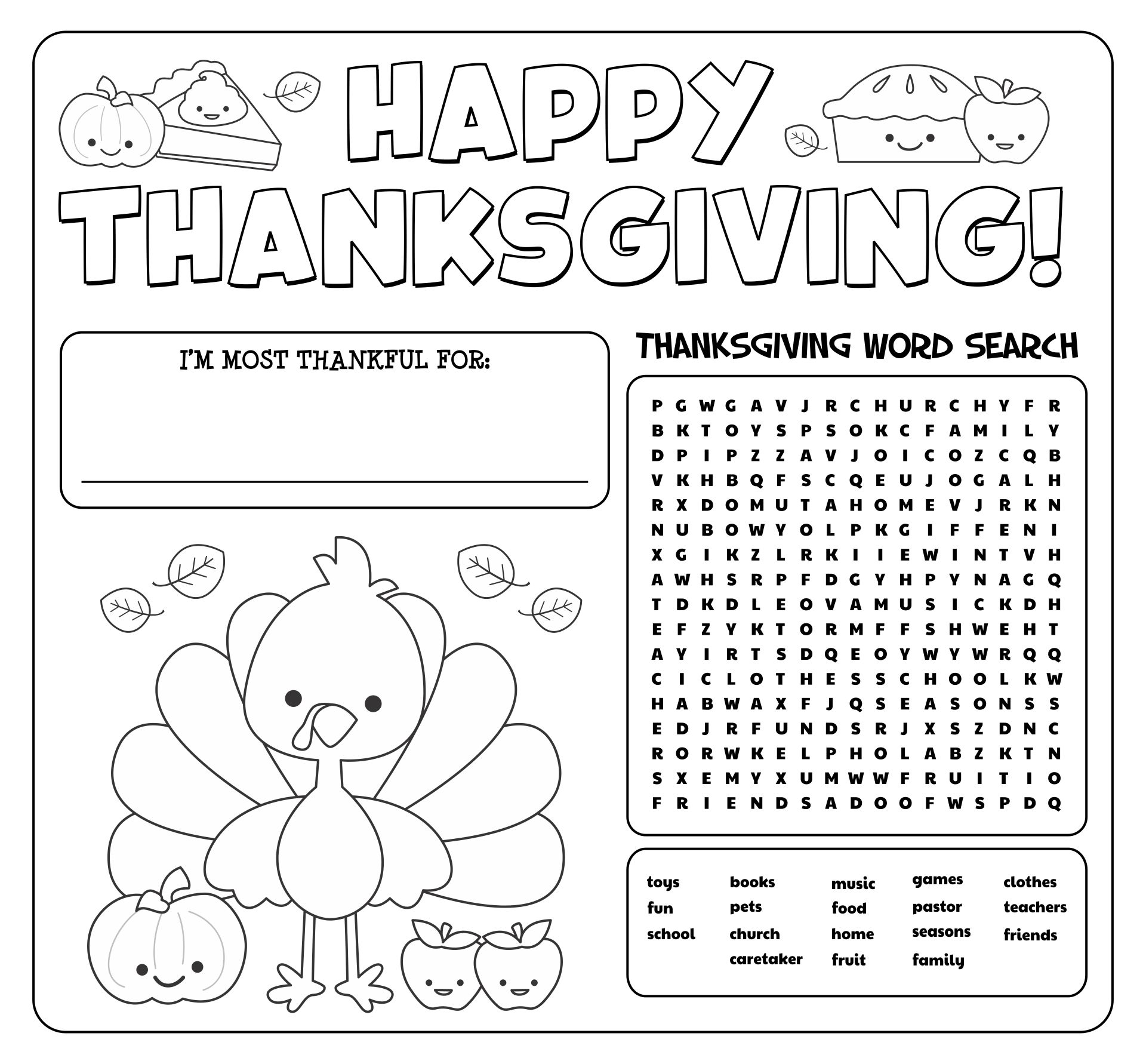 Printable Thanksgiving Activity Sheets
