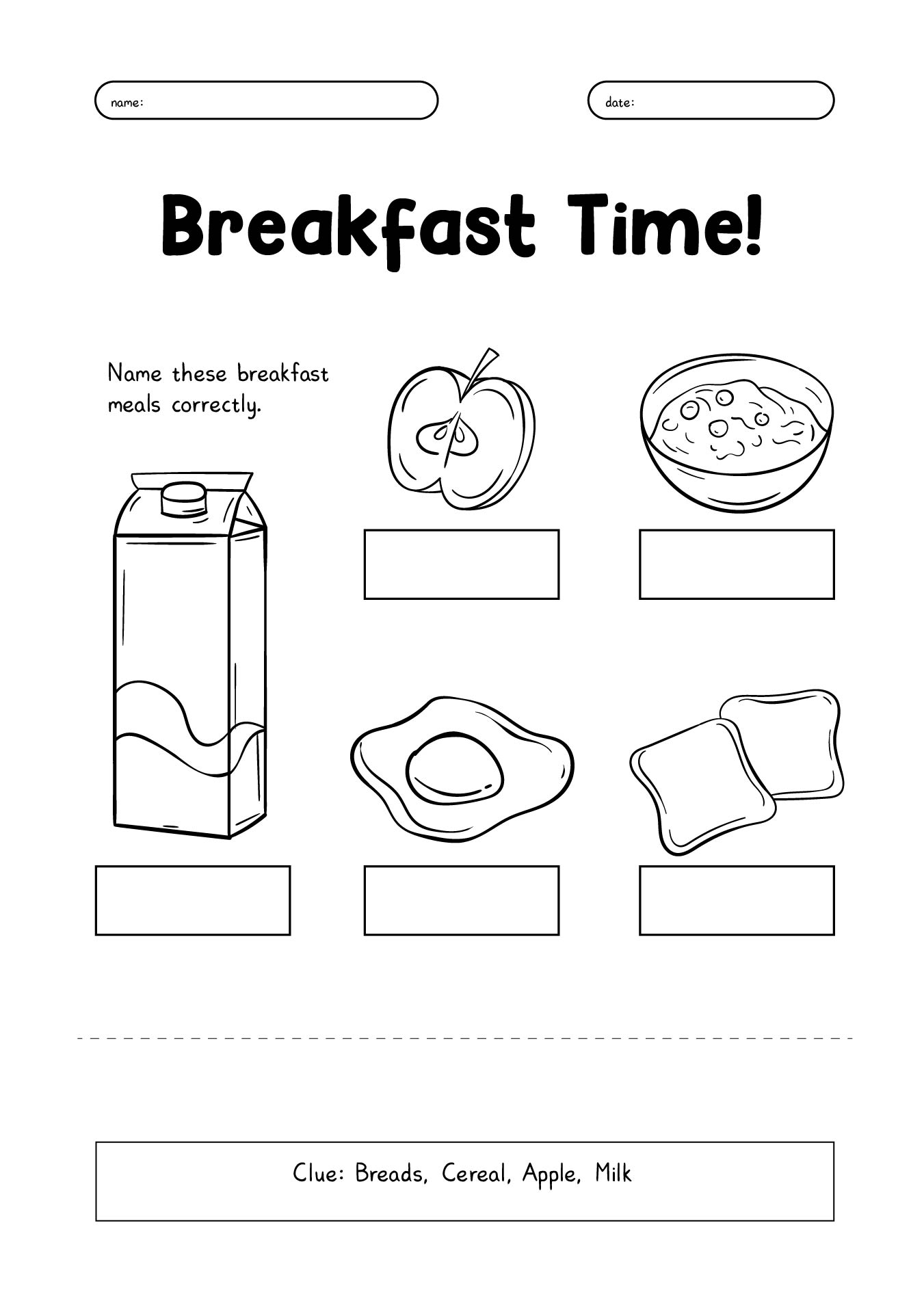 Healthy Breakfast Worksheet