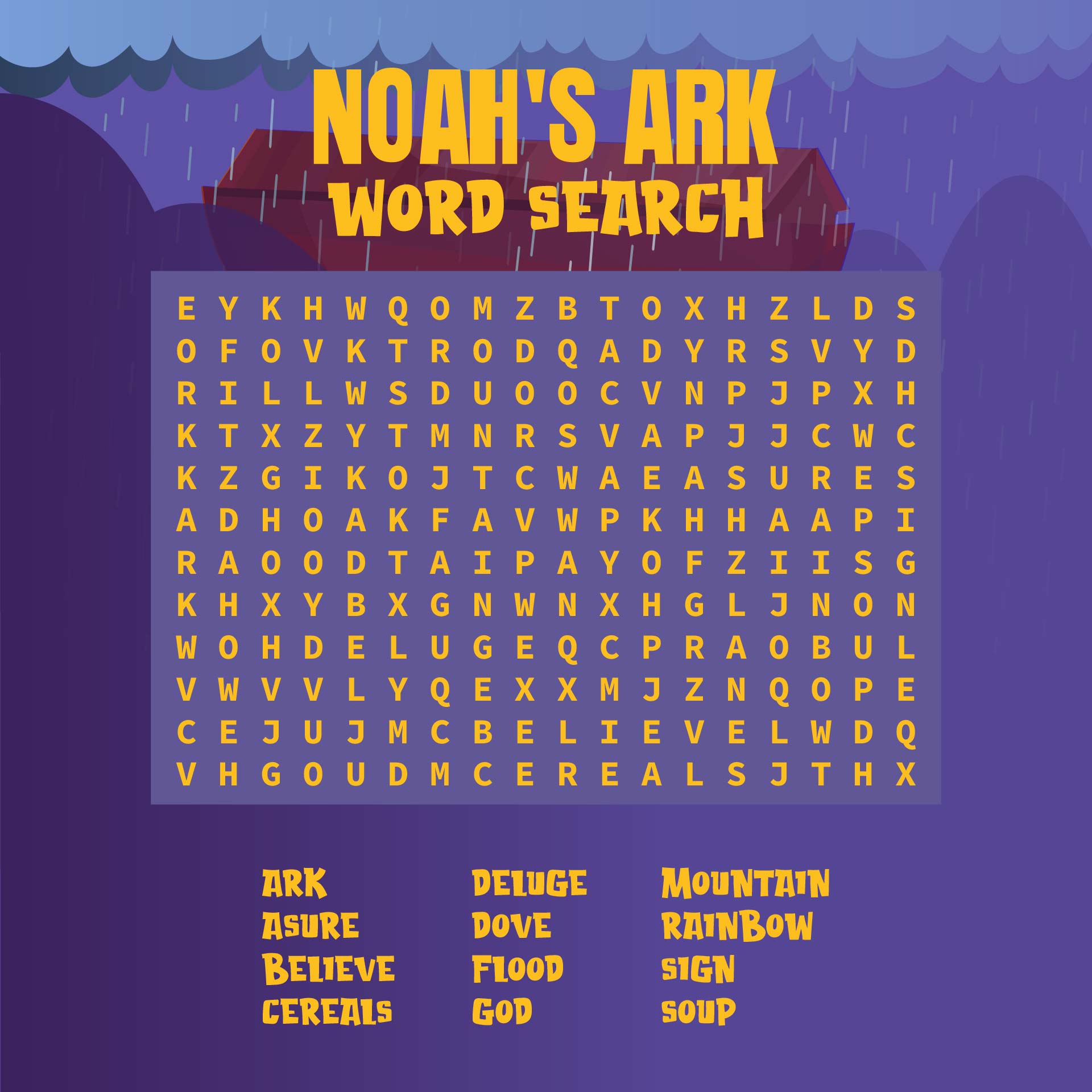Noahs Ark Word Search