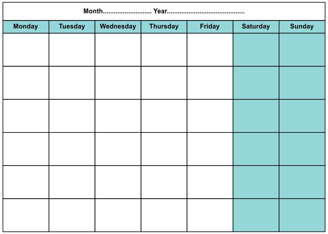 Printable Blank Monthly Calendar Templates Monday