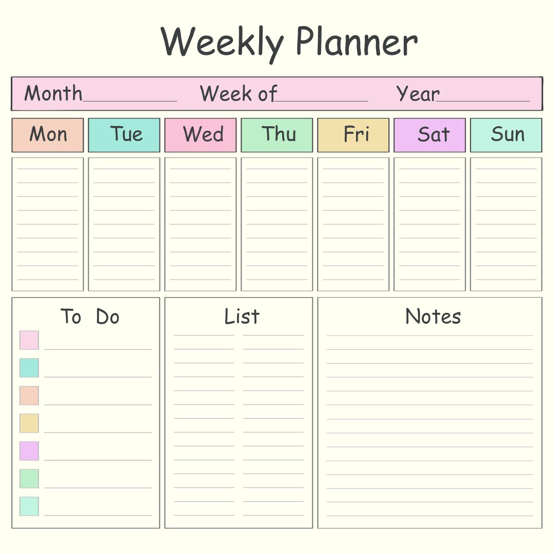 download free illustrator blank weekly calendar template simple