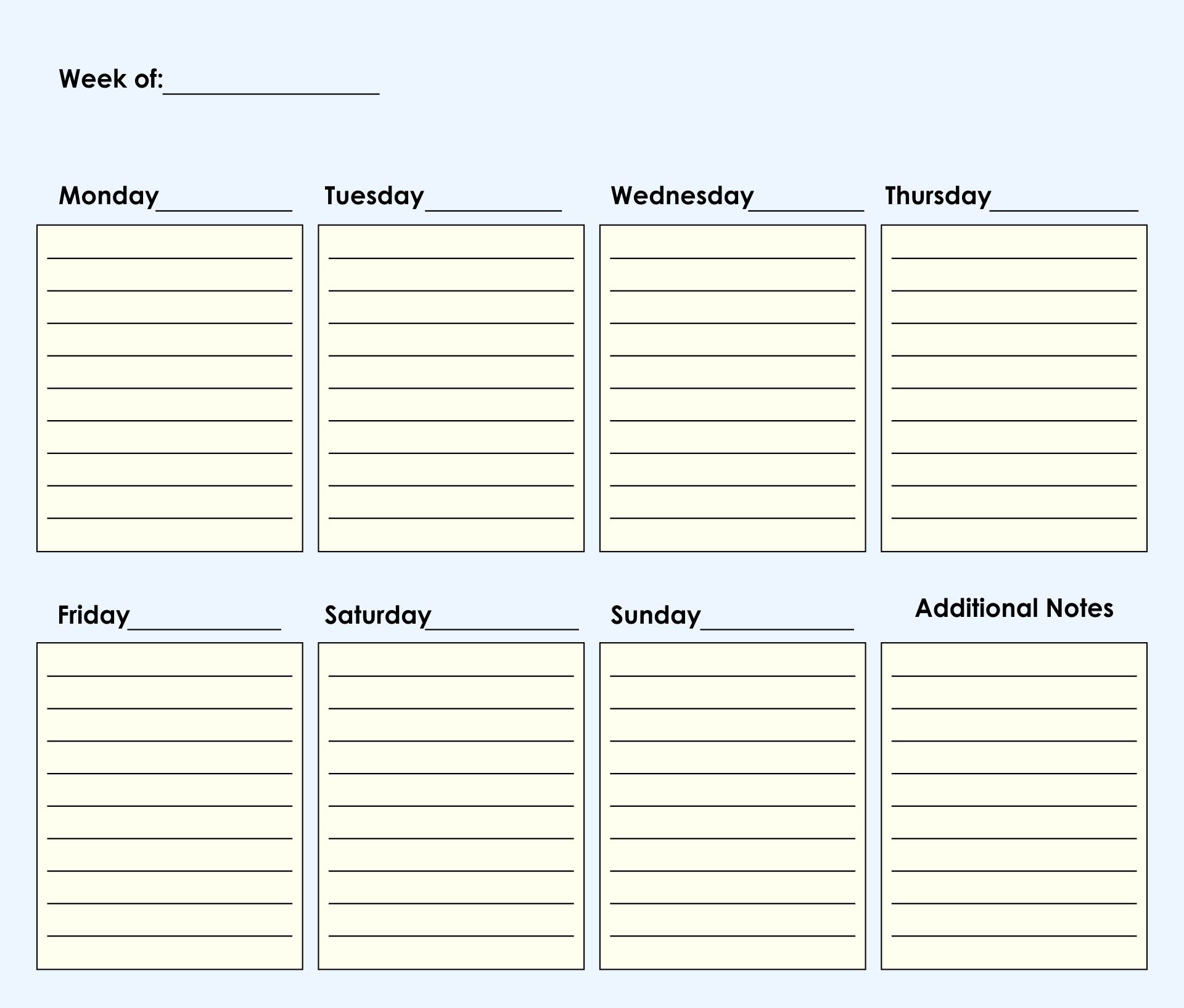 Printable Blank Weekly Calendars Templates