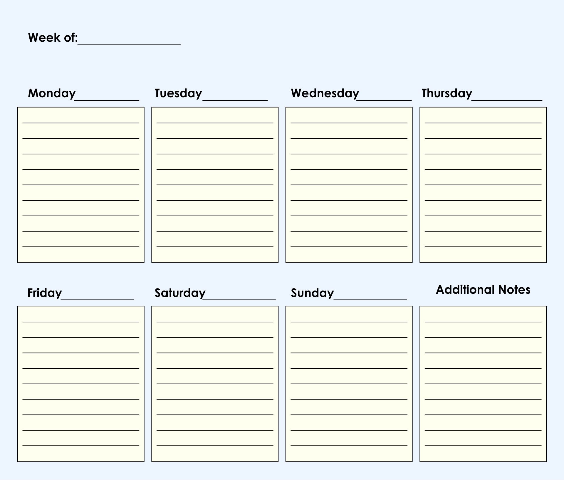 Weekly Blank Calendar Free