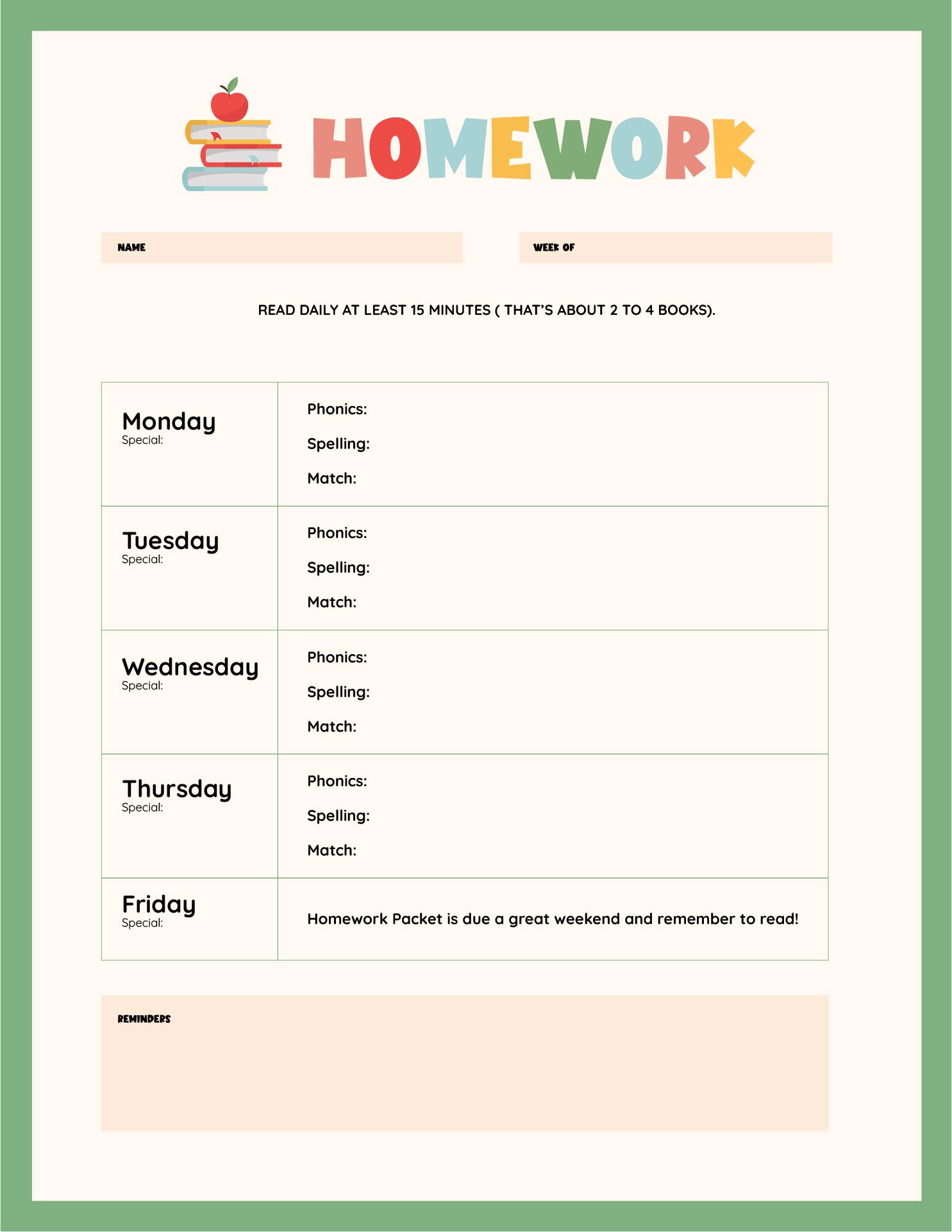 Printable Homework Sheets
