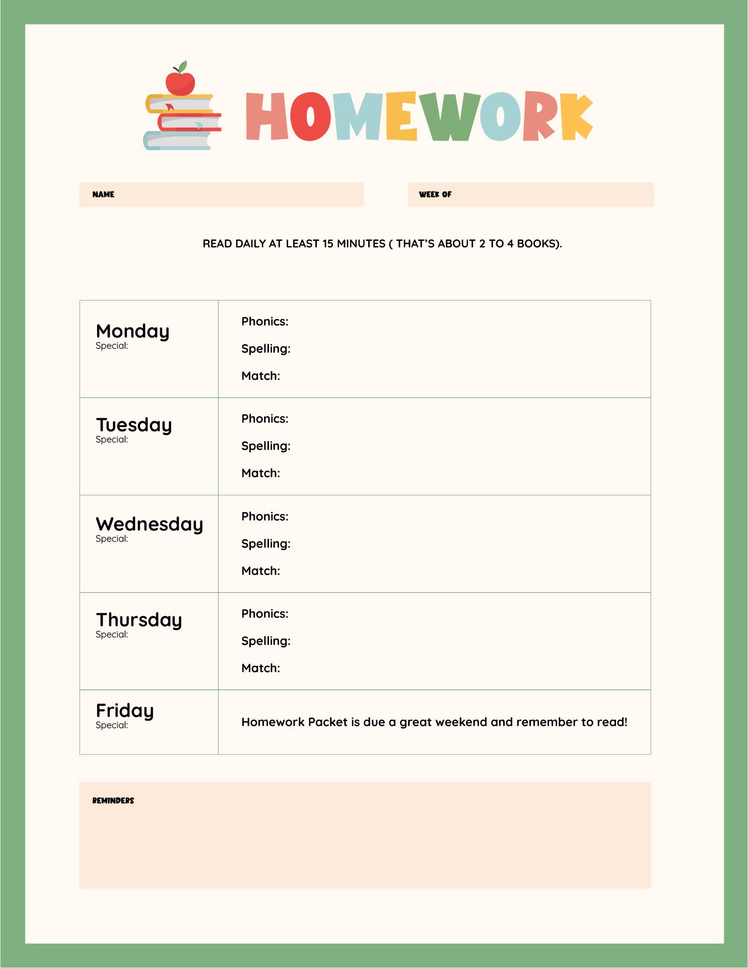  Printable Homework Log Sheets