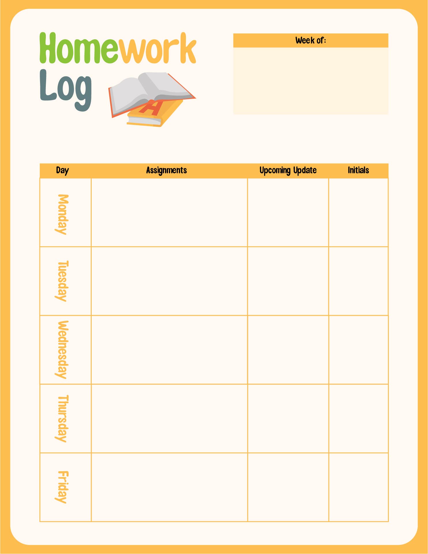 Printable Weekly Homework Log