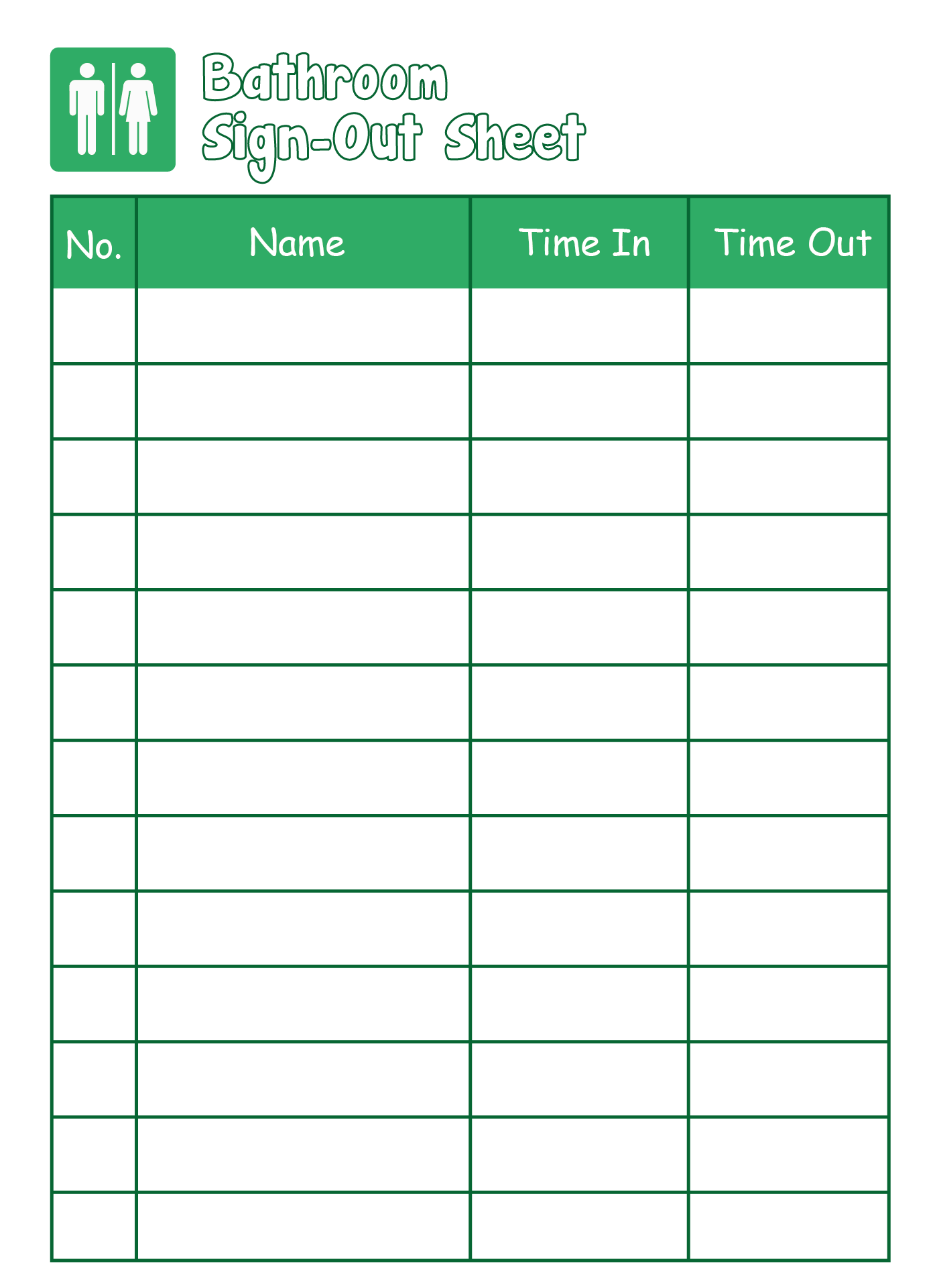 Bathroom Sign Out Sheet Printable