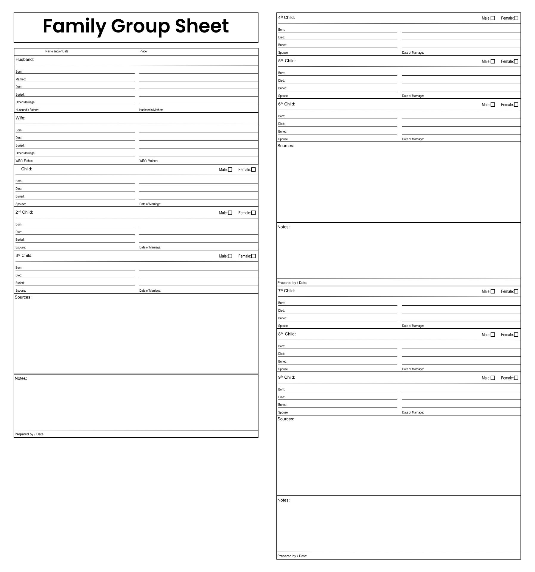 Family Group Sheets Genealoy