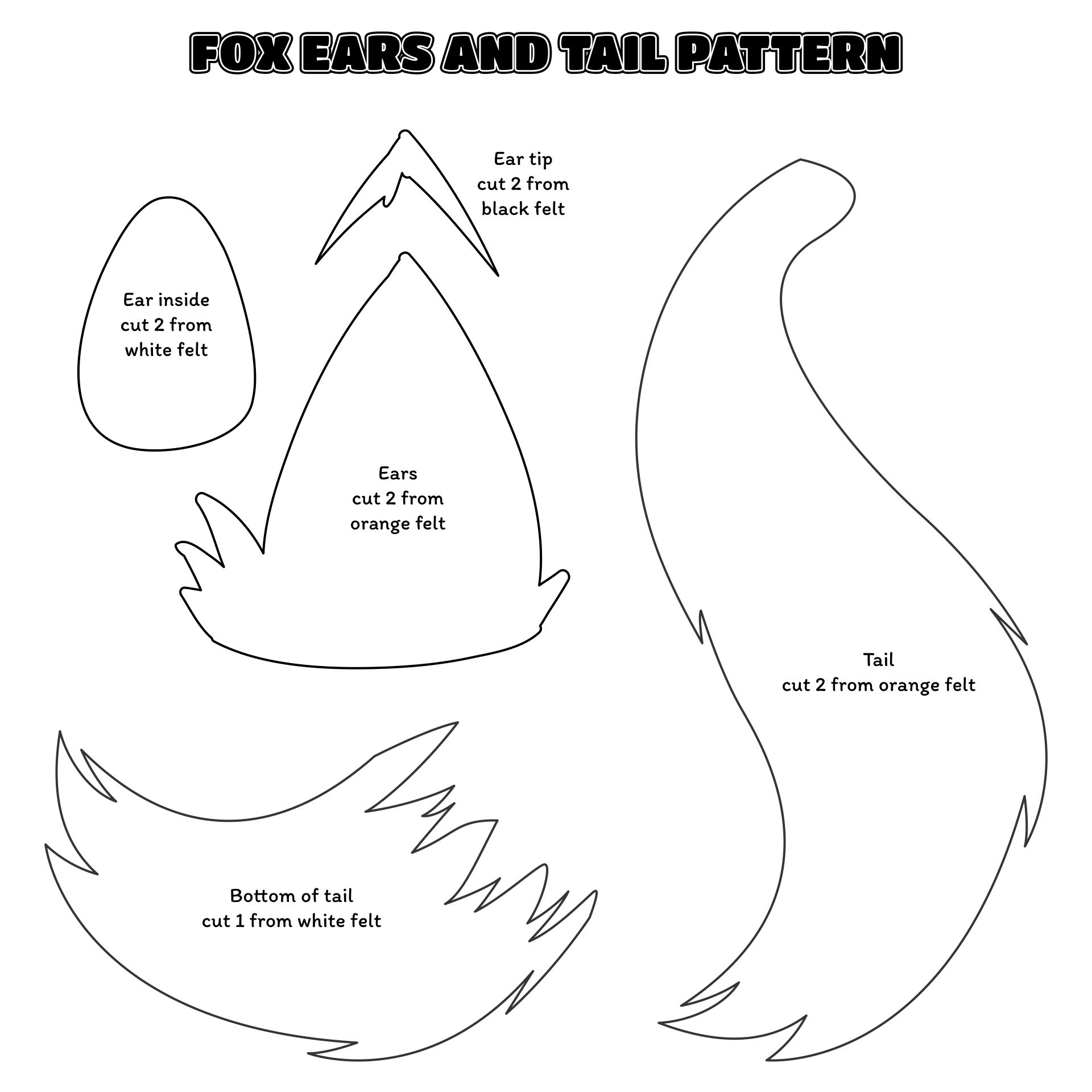 Fox Ears and Tail Patterns for Sewing