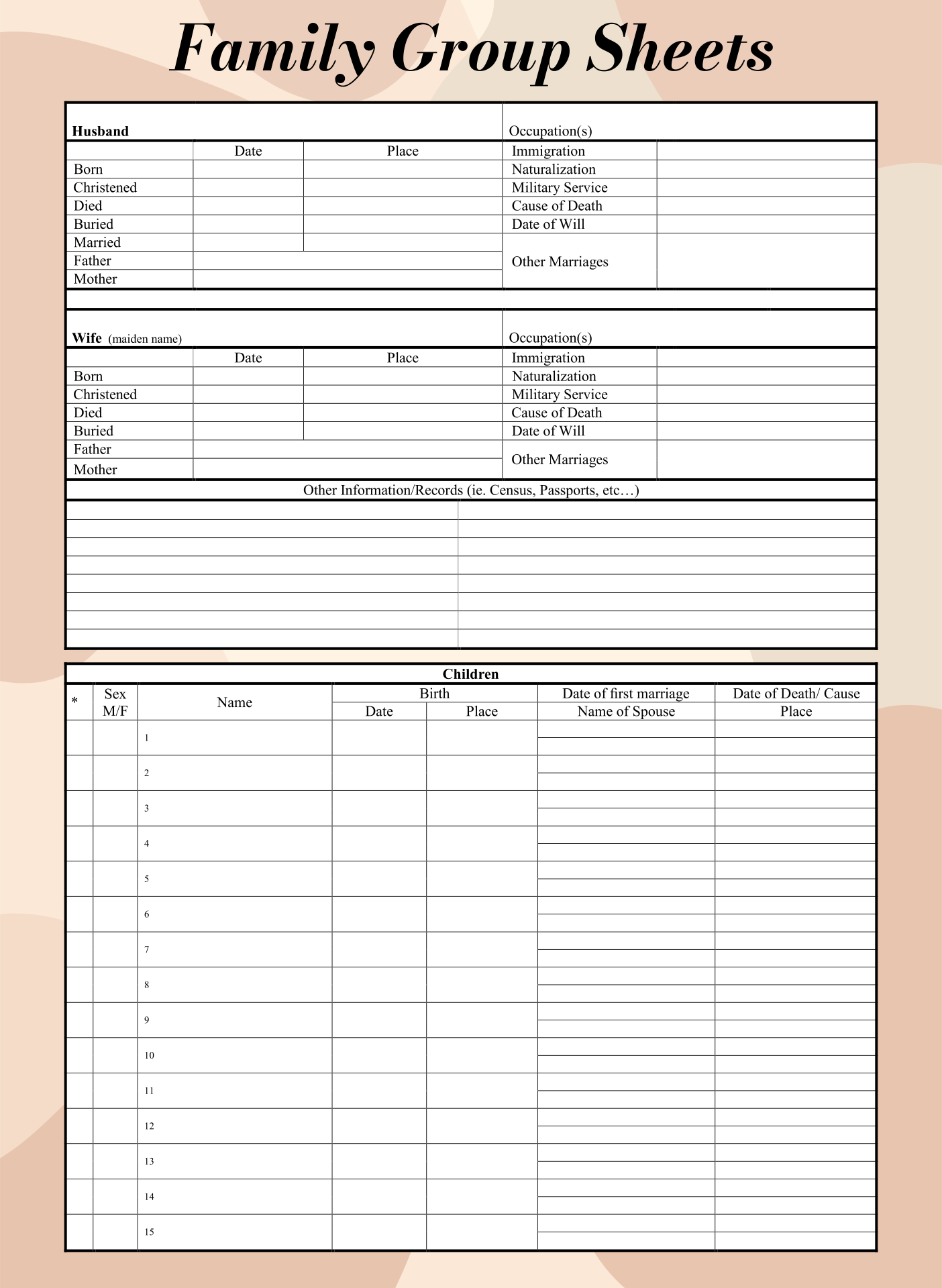 Blank Family Group Sheets